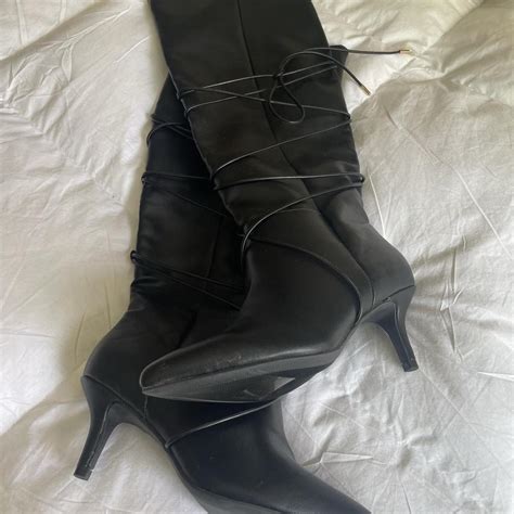 Black strappy spike heeled boots size 6.5 - Depop