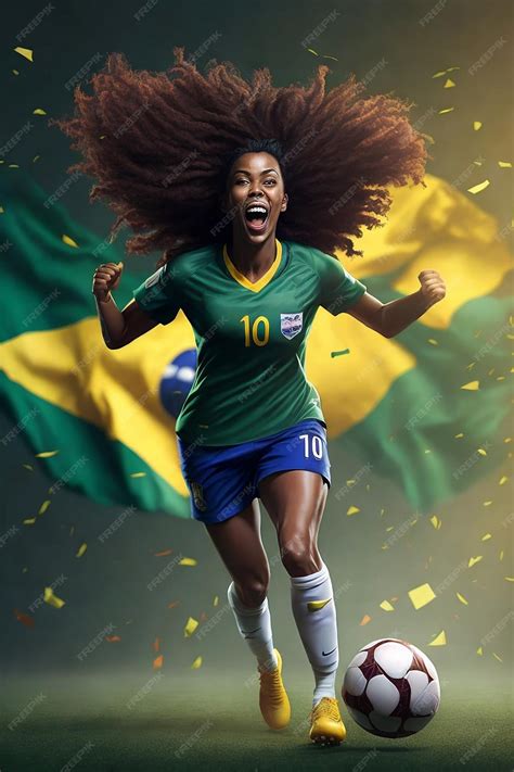 Premium AI Image | Female soccer player brazil celebrating goal in ...