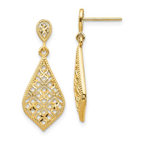 Primal Gold - Primal Gold 14 Karat Yellow Gold Fancy Dangle Post Earrings - Walmart.com ...