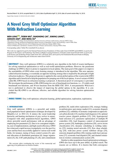 (PDF) A Novel Grey Wolf Optimizer Algorithm With Refraction Learning