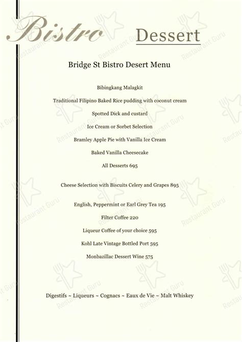 Menu at Bridge Street Bistro restaurant, Hitchin