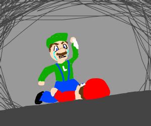 Luigi kills Mario while luigi crys - Drawception