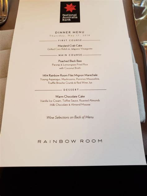 Menu at Rainbow Room restaurant, West New York, 30 Rockefeller Plz