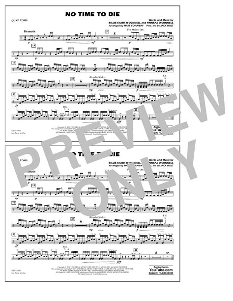 No Time to Die (arr. Matt Conaway & Jack Holt) - Quad Toms Sheet Music ...