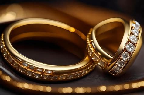 Premium AI Image | Gold wedding rings with diamonds on a black background.