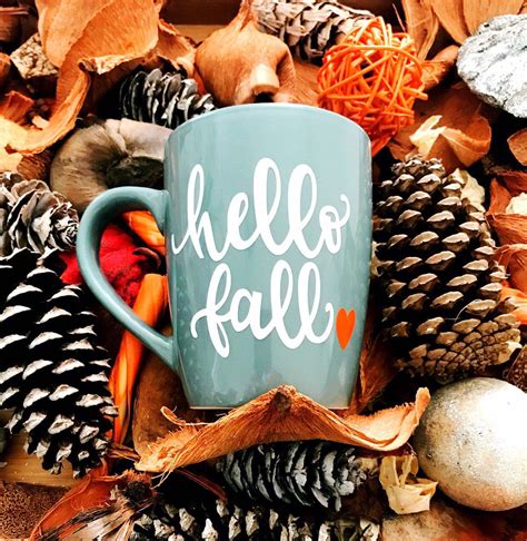 hello fall, fall coffee mug, autumn mug, unique coffee mug, seasonal mug, gift for sister, goft ...