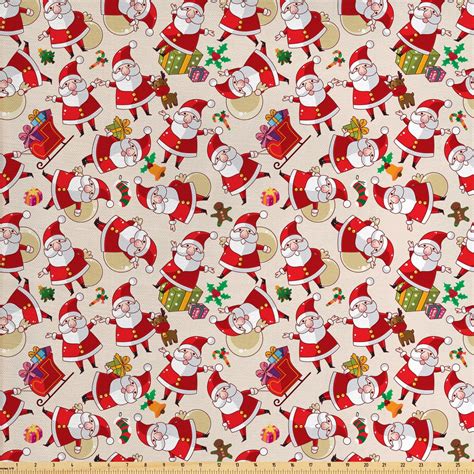 Christmas Fabric by The Yard, Cartoon Design Santa Claus Bringing ...