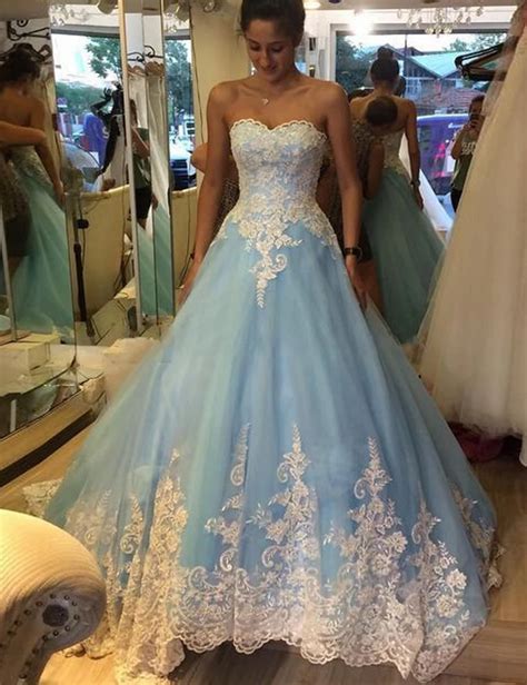 New Design Light Blue Sweetheart Wedding Dress Charming Tulle Appliques ...