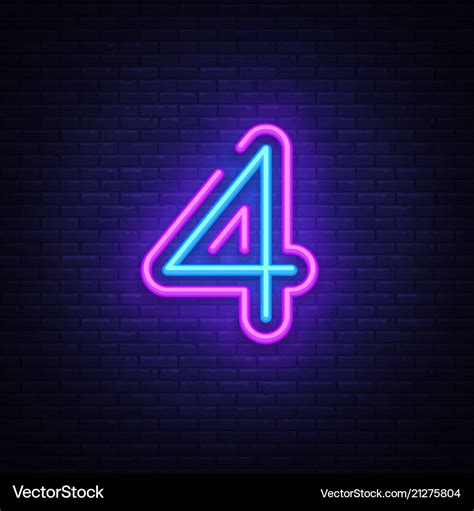 Number four symbol neon sign four Royalty Free Vector Image