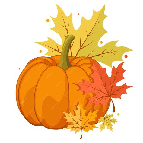 Premium Vector | Hand drawn autumn clip art with pumpkin and colorful leaves