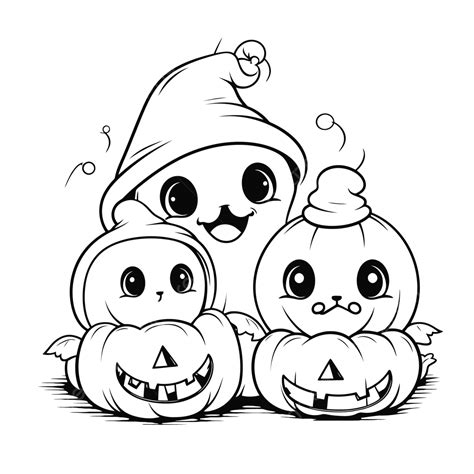 Funny Halloween Coloring Pages With Cute Pumpkins Outline Sketch ...