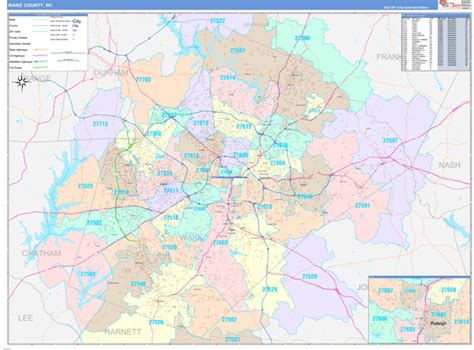 Wake County, NC Wall Map Color Cast Style by MarketMAPS - MapSales