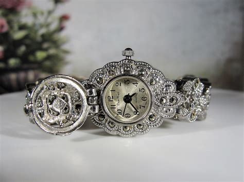 PIERRE NICOL Wrist Watch, Marcasite Locket Wrist Watch, Silver Tone Wrist Watch, Quartz Watch ...