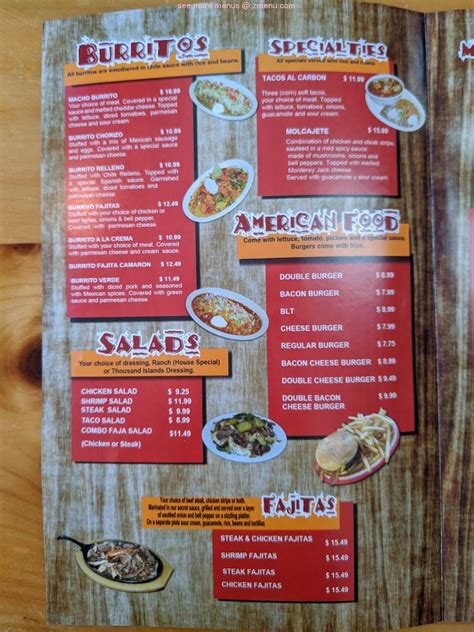 Menu at Los Tapatios restaurant, Worland