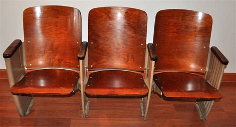 Vintage Antique Art Deco Wood Folding Theater Cinema Seats Chairs Wood ...