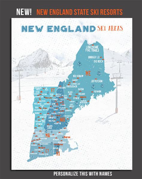 New England Ski Resorts Push Pin Map Gift for Skiers Gift - Etsy