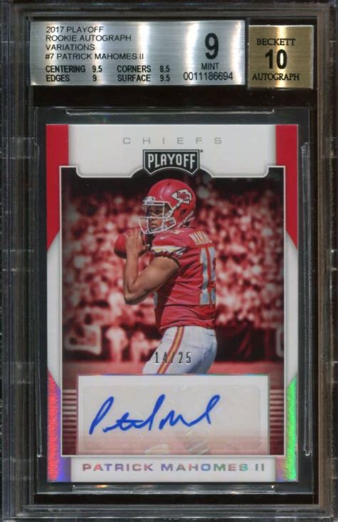 2017 Playoff #7 Patrick Mahomes Rookie Autograph #14/25 BGS 9 With BGS ...