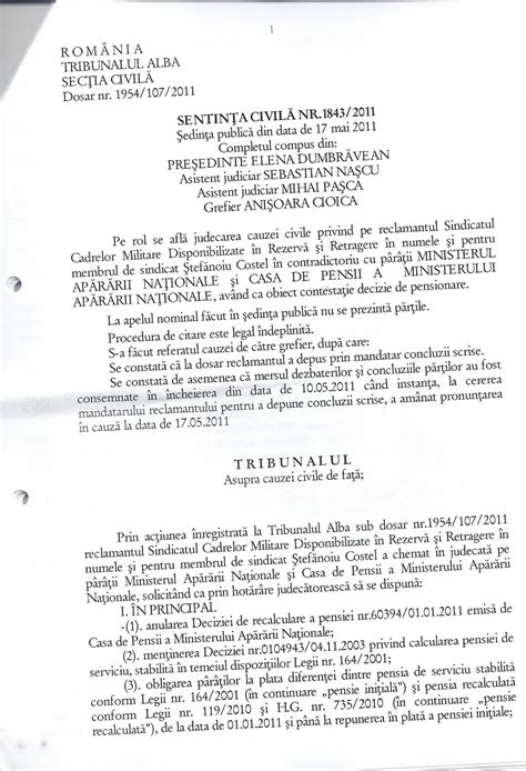 SCMD - Informatii juridice: Tribunalul Alba - Sentinta civila nr. 1843/2011 in Dosarul nr. 1954 ...