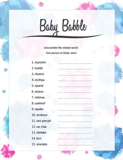 baby babble game printable