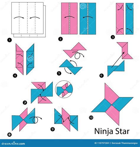 Step by Step Instructions How To Make Origami a Ninja Star Stock Vector - Illustration of pretty ...