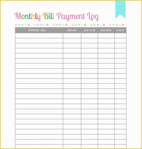 Free Bill Planner Template Of Free Printable Monthly Bill Payment Log ...