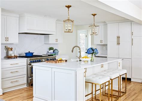 Transitional Painted White Kitchen with Gold Accents - Crystal Cabinets