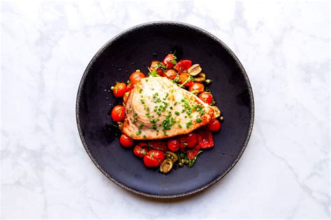 Pan-Seared Swordfish with Cherry Tomatoes, Roasted Peppers, Olives ...