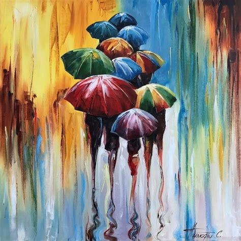 Abstract Umbrella Painting Modern Rainy Day Art Original | Etsy