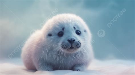 Baby Seal Sitting In The Snow Background, Pastel Art Of An Adorable Kawaii Baby Seal, Very ...