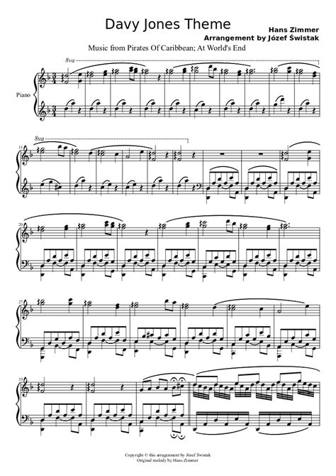 Sheet music made by Józef Świstak for Piano | Davy jones theme, Davy jones, Piano