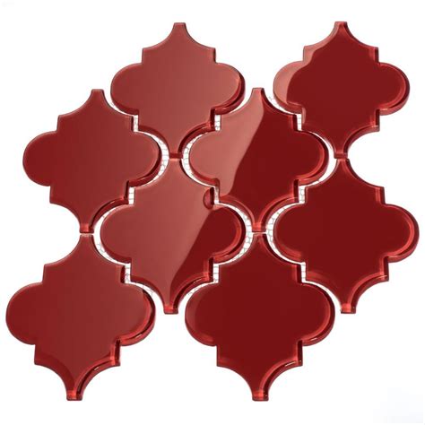 Giorbello Arabesque 5 in. x 4 in. x 8mm Ruby Red Glass Tile (7 sq. ft. / case) G9130 - The Home ...