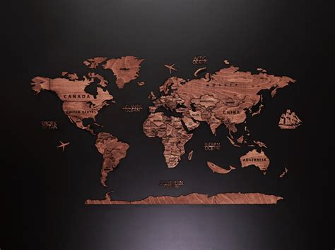 3D Wooden Wall Map of the World 300x167cm - Etsy