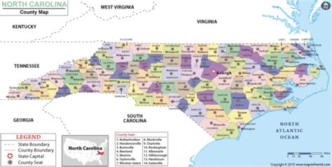 County map of North Carolina with county seats and bordering states.... | Download Scientific ...