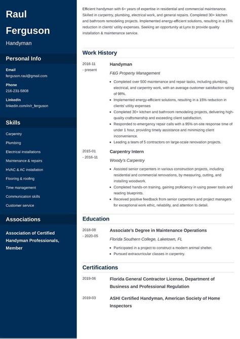 Handyman Resume Sample—Job Description & Skills