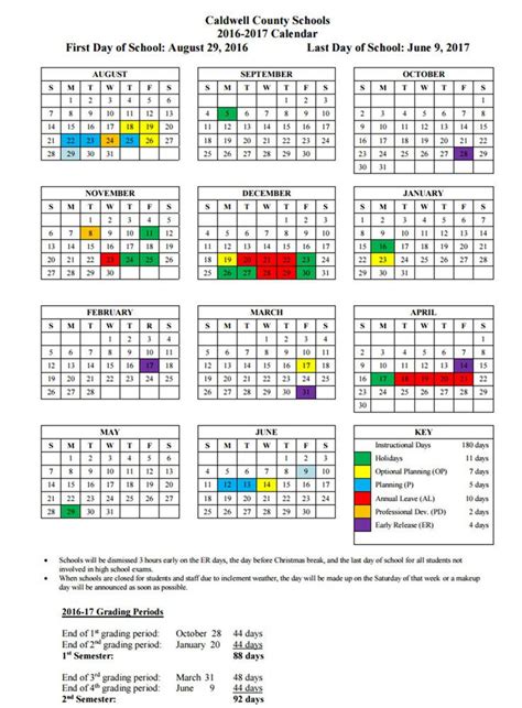 Caldwell County Schools - School Calendars