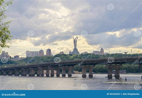 Bridge Across the Dnipro River Stock Image - Image of kiev, cloudy: 96335455