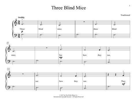 Three Blind Mice (arr. Christopher Hussey) by Traditional Sheet Music for Educational Piano at ...