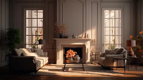 Premium AI Image | Classic living room with fireplace