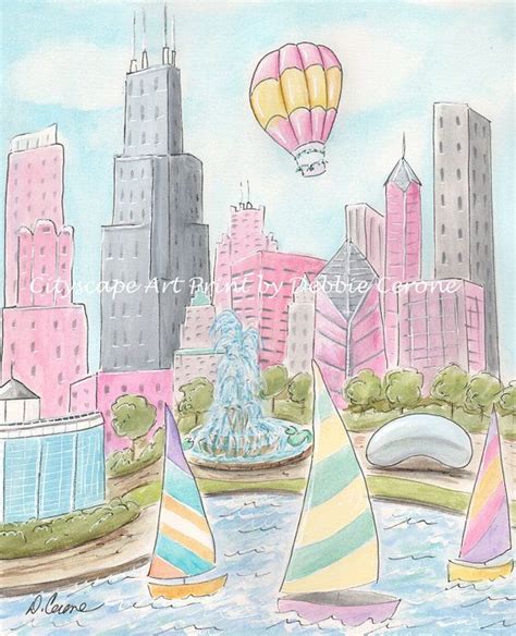 Pink Chicago City Art Prints Chicago Watercolor Travel - Etsy | Chicago ...