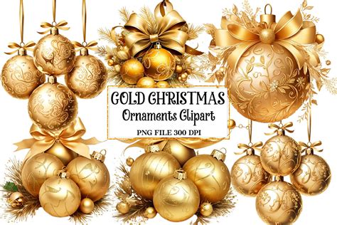 Gold Christmas Ornaments Clipart Graphic by Ak Artwork · Creative Fabrica