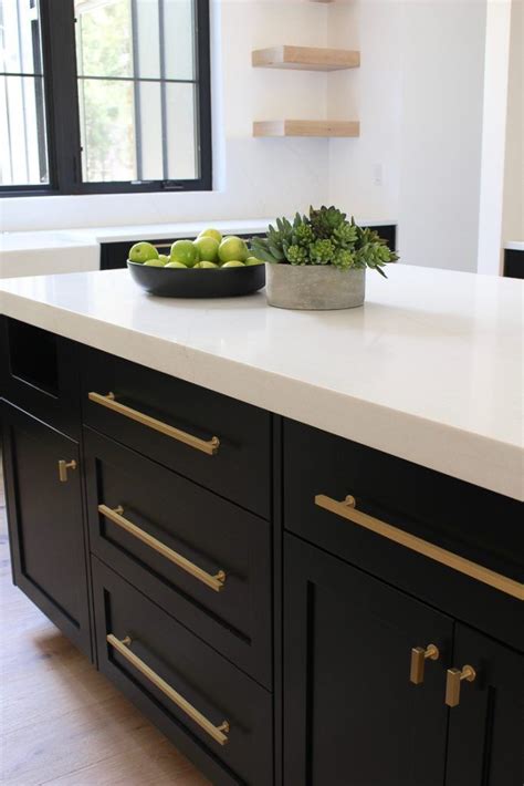 Black shaker style inset cabiets with white quartz gold hardware | Kitchen interior, Kitchen ...