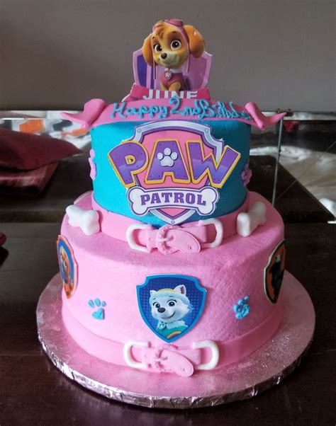 Paw Patrol Cake for a girl Pink and Blue Featuring Skye and Everest | Gâteau pat patrouille ...