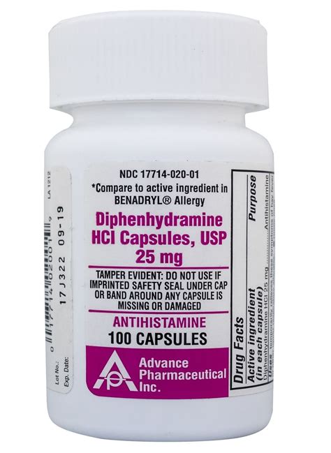 Diphenhydramine 25 mg Generic Benadryl Allergy Medicine and Antihistamine 100 Capsules - Walmart.com