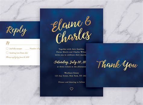 Navy And Gold Wedding Invitation Template - Invitation Card