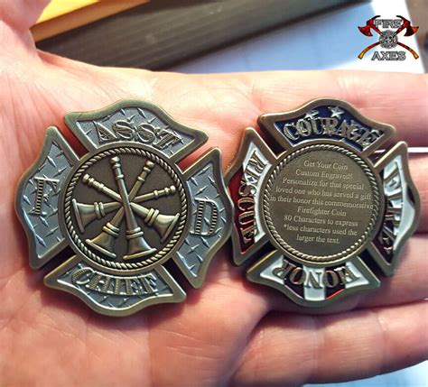 Asst Chief Firefighter Custom Engraved Rank Coin - Fire & Axes