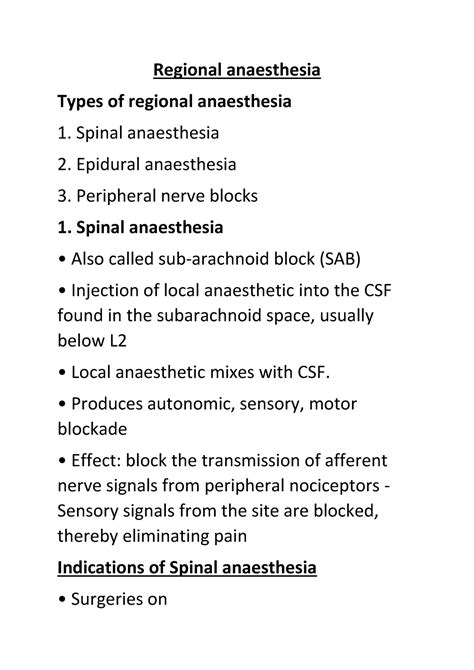 Regional anaesthesia - INC Syllabus, useful - Regional anaesthesia Types of regional anaesthesia ...