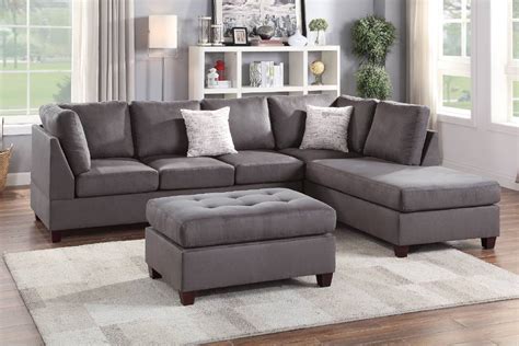 Gray Plush Microfiber Fabric Sectional Sofa Reversible Chaise And ...