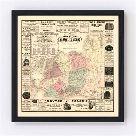 Vintage Map of Kings County, New York 1860 by Ted's Vintage Art