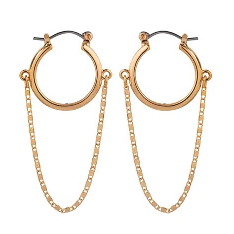 LC Lauren Conrad Gold Tone Hanging Chain Nickel Free Drop Hoop Earrings