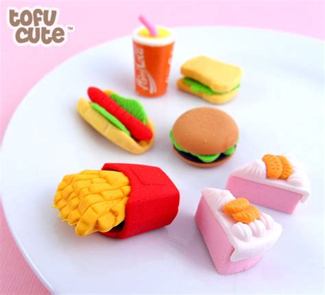 Buy Set of 6 Kawaii Fast Food Erasers at Tofu Cute